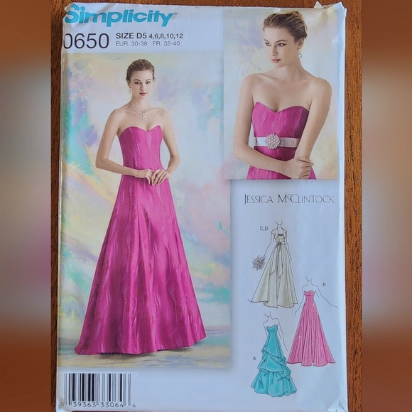 Jessica McClintock gown Simplicity sewing pattern dress #0650, sz: 4-12, NEW! - Picture 1 of 12